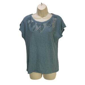 XXI Womens Embellished Shirt Top Size Medium Blue Grayish Short Sleeve Pullover